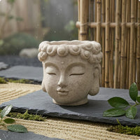 Buddha Head Flower Pot Sculpted Decorative Tabletop Planter Stone-Look Flower Pot Ornamental Home Decor Small Plant Display