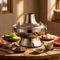 -Heated Hot Pot Traditional Hot Pot with Chimney Even-Heating Cookware for Home Dining, Restaurants
