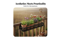 Hanging Design Railing Planter Holder Space-Saving Balcony Railing Basket Adjustable fasteners plant holder Anti-Rust for Plant Lovers, Apartment Dwellers, homeowners, Windowsill, Fence, Patio, Porch