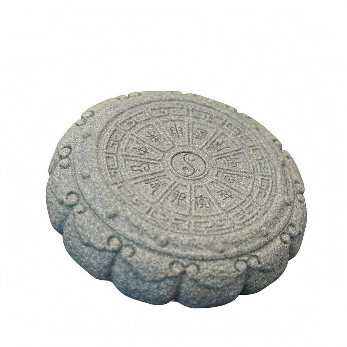 Faux Bluestone Decorative Drum Ornament Raised Relief Miniature Landscape Ornament Engraved Pattern Home Decor Resin for Garden