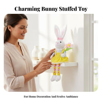 Beaded Leg Hare Soft Toy Farmhouse Aesthetic Dangle Leg Bunny Figure Boy and Girl Pair Easter Bunny Soft Toy for Tabletop, Mantelpiece, Tiered Tray