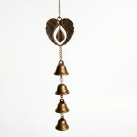 Angel Wing Wind Chime Bronze-Toned Leaf Center Chime Metal Angel Ornament Decorative for Garden