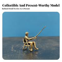 38 Mm Seated Fisherman Figurine Shiny Brass Fishing Figurine Sculpted Mini Brass Fishing Model Small Scale for Diorama, Micro-Landscape Display