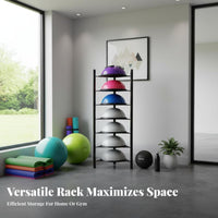 Space-Saving Exercise Ball and Mat Holder Large Capacity Vertical Exercise Ball Rack Stable Design Vertical Fitness Storage Stand Universal Fit