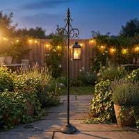 Telescopic Shepherd's Hook Stand Weighted Base Scrollwork Plant Stand Sturdy Floor Plant Hook Multi-Purpose for Courtyard
