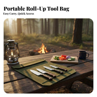Roll Bag Water-Resistant Canvas Roll Heavy-Duty Multiple Compartments Cutlery Pouch for Chefs, Cooks, Camping, camping