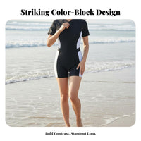Multicolor Design Waterwear Top High Elasticity Short Sleeve Waterwear Top Short Sleeve Zip up Swimsuit Modest Coverage