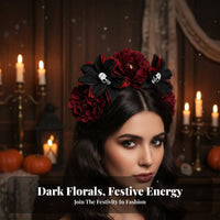 Skull Flower Headband Realistic Flowers Skull Flower Hairband Halloween Floral Headdress Universal Fit for Masked Festivity
