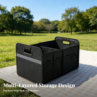 Reinforced Panels Foldable Trunk Organizer Side Pockets Car Trunk Storage Box Carry Handles Collapsible Car Organizer Stitched Seams