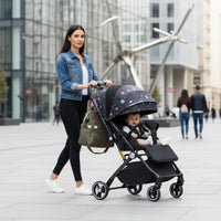 Adjustable Recline Lightweight Foldable Stroller Shock Absorption Reversible Baby Carriage Single-Hand Fold Reclining Infant Pram for Infants, Newborns, Toddlers, Outdoor
