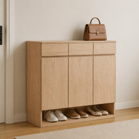 Nordic Wood Shoe Storage Cabinet, Ash Wood Finish Hallway Storage Unit, 35cm Deep Shoe Cupboard for Small Flats