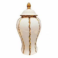 Lidded Ceramic Jar Wavy Vertical Accents Decorative Ceramic Jar Multifunctional Home Decor