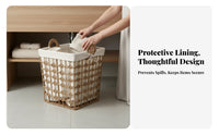 Japanese design Lidded Faux-Rattan Basket Woven Texture Clothes Hamper With Lid Laundry Container Stylish Design for Families, homeowners, Students, Bathroom, Bedroom, Closet, Dorm Room