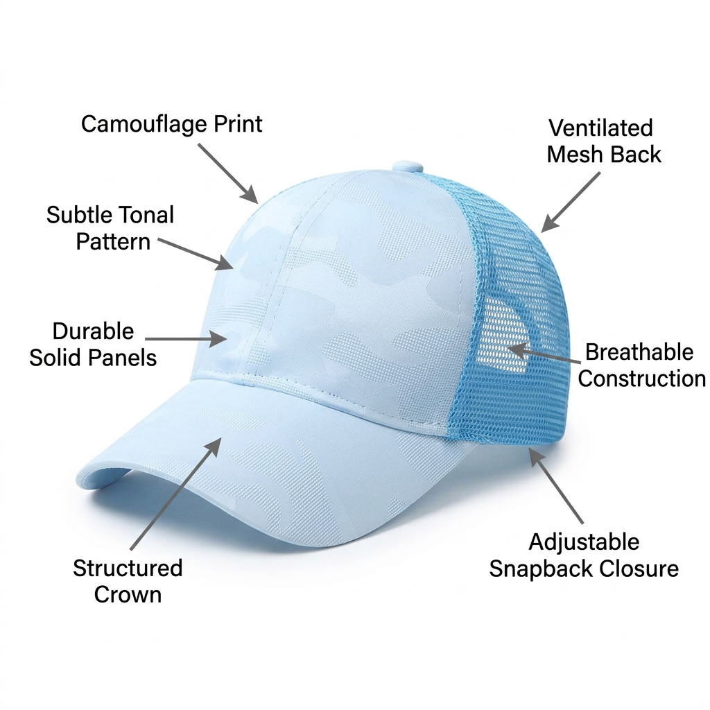 Outdoor Ponytail Slot Sun Hat, Mesh Baseball Cap Breathable, Baseball Cap for Golf, Summer Mesh Cap Trucker Hat, Breathable Mesh Back Trucker Cap