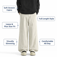 Men's Wide Leg Trousers with Drawstring Elastic Waist for Casual Everyday Wear, Baggy Straight Pants in Polyester Blend Material