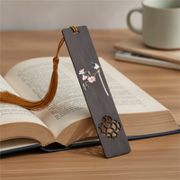 Chinese Style Rosewood Ebony Bookmark with Hand-Painted Bird and Floral Design, Ideal for Gifts and Souvenirs