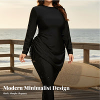 Full Coverage Aquatic Set Sun Safety Plus Size Burkini Long Sleeve Aquatic Top with Leggings Quick Dry Modest Bathing Suit