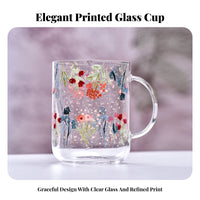 Easy to Clean Floral Print Glass Pitcher Wide Mouth Glass Water Carafe and Cup Set Stainless Steel Lid for Homeowners, Kitchen, Home, Office