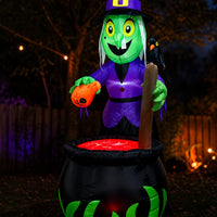 Inflate Inflatable Witch and Boiling Pot Outdoor Inflatable Witch Spooky Yard Decor Lighted for Lawn