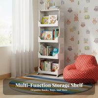 Floor-Standing Rolling Book Cart Simple Design Multi-Tier Book Cart adaptable Use book rack on casters Space-Saving for Children, Librarians, Child's Room, Home Study, Bedroom, Narrow Spaces