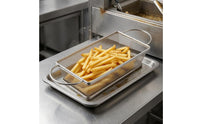 Perforated Stainless Steel Mesh Basket Open Top Mesh Frying Basket Rounded Rim Cooking Ware Metal Handle