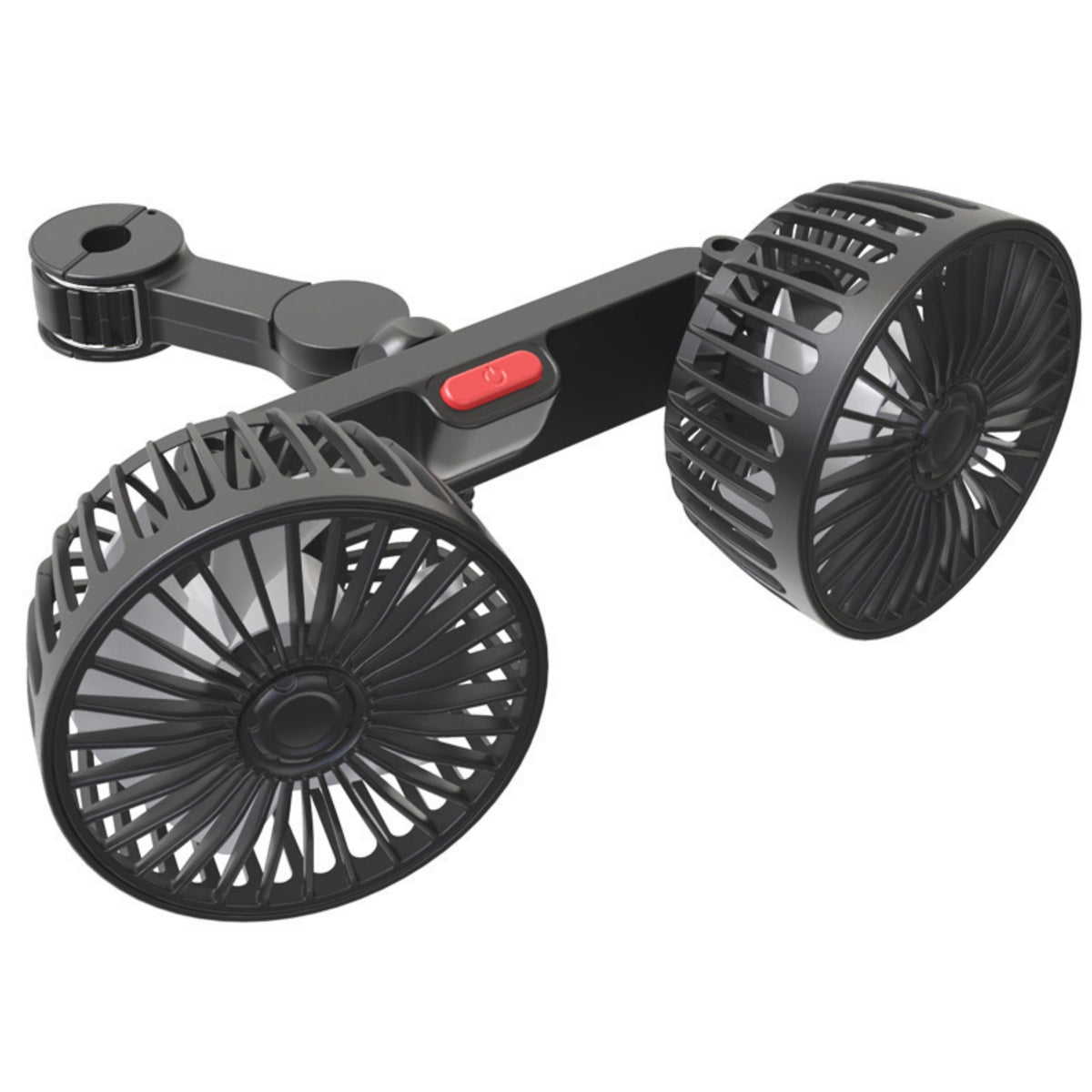 3-Speed Two-headHead Clamp-on Fan 360-Degree Rotating Dual Head Fan Rotatable Portable for Passengers