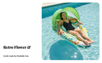 Retro Fashion Flower Print Pool Lounger Upright Sitting Inflatable Buoyant Seat Ing Chair for Adults, Teenagers, Summer Vacation, Beach