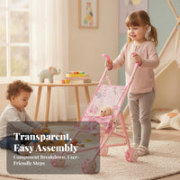 Washable Foldable Doll Stroller Double Wheels Foldable Toy Stroller for Children