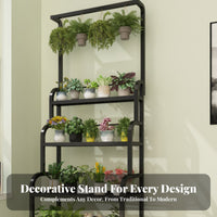 European Design Multi-Tier Flower Rack with Hanging Bar Strong Load-Bearing Multi-Level Planter Stand with Hanging Rod Heavy Duty Plant Holder Stepped Structure for Gardeners, Homeowners, Beginners, Balcony, Living Room, Bedroom, Study