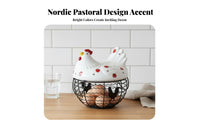 Strawberry Pattern Hen Basket Nordic Design Ceramic Chicken Lid Basket Hand-Painted Ceramic Hen Storage Container for Living Room, Dining Table