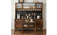 Walnut Buffet Cabinet Space-Saving Design Dining Hutch with Built-in Table Versatile Japanese Style Tea Cabinet for Kitchen, Living Room