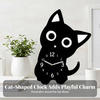 Cartoon Kitten Desk Clock Quiet Cat Shaped Table Clock for Students, Kids, Dorm Room, Bedroom, Office