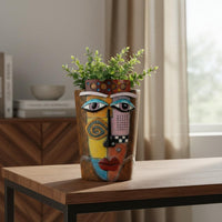 Unique Feline Face Flower Pot Cute Abstract Face Planter Decorative Head Planter Gift Idea for Living Room, Office, Balcony