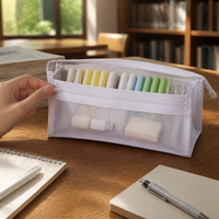 Morandi Mesh Double-Layer Pencil Pouch Transparent Large Capacity Stationery Bag with Zipper