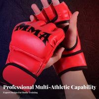 Half Finger Boxing Gloves Reinforced Padding Fingerless Spar Arena Gloves Wrist Support Punching Bag Mitts for Fighters, Women, Training, Gym