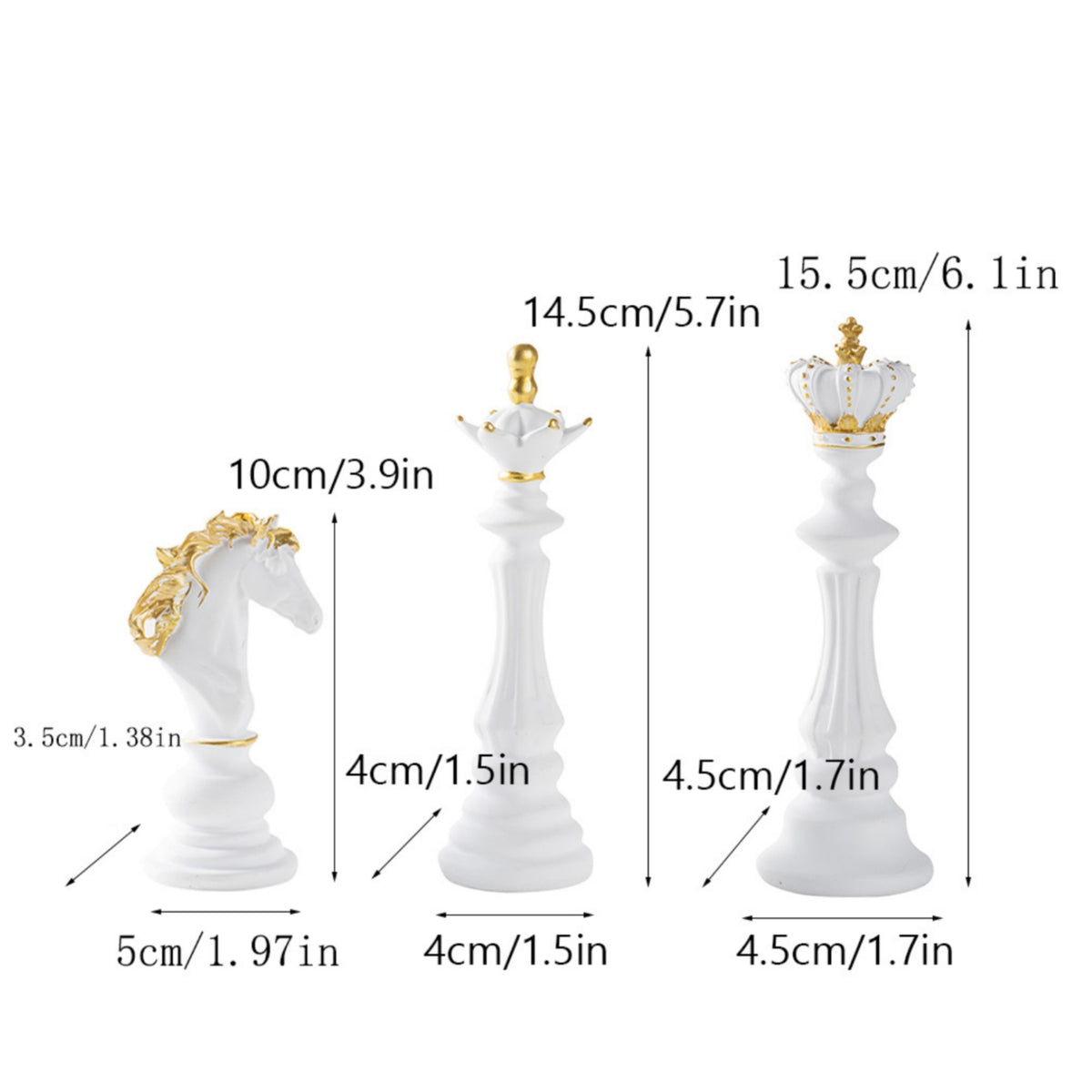 3 Pieces Resin Chess Golden-Accented-Accented Chess Figurines Decorative Tabletop Sculpture for Collectors, Modernists, Living Room, Office, Bookshelf