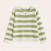 Long Sleeve Top Women with Striped Ribbed Knitwear Design, Plus Size Casual Polyester Blend Sweater with Extended Sizing up to XXXL