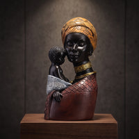 Tabletop African Mother and Child Statue Freestanding Mother Holding Child Statue Sturdy Resin Female Bust Long-Lasting for Living Room, Entryway