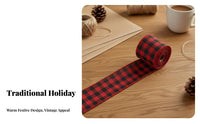 Vintage Design Christmas Burlap Ribbon Easy to Shape Wired Plaid Ribbon Multi-Purpose for DIY Enthusiasts, Home Decorators, Gift Wrapping