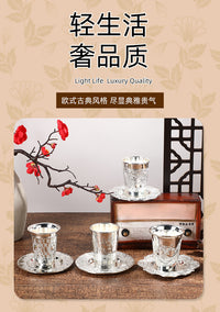 European Vintage Embossed Goblet and Tray Set