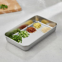 Rust Resistant 5 Compartment Food Prep Tray Stackable Stainless Steel Divided Plate Rolled Edges for Hot Pot