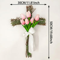 Easter Spring Flower Cross Wreath, Family Gift, Spring Flower Cross Decoration, Rustic Style Design, Spring Flower Wreath, Suitable for Christians and Homeowners