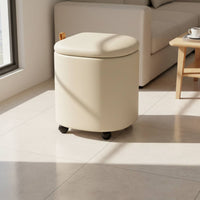 Soft Padded Seat Makeup Chair with Wheels Cream Design Storage Ottoman Stool Sturdy Wood Frame for Dressing Room