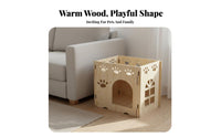 Wood Grain Finish Wooden Cat House Sturdy Construction Cat Castle Playhouse Spacious Pet Niture Easy to Clean for Cats, Kittens, Play Area, Indoors, Living Room, Bedroom