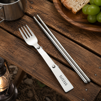 Portable Cutlery Set, Spoon & Fork, 316 Stainless Steel, Foldable, 3-Piece Set, for Bento, Camping, Hiking, Travel