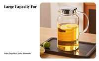 Heat Resistant Glass Pitcher with Lid Fridge Safe Glass Water Pitcher Easy to Clean for Hosts, Homeowners, Refrigerator, Dining Room, Office