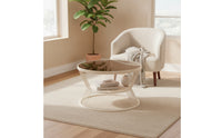 Round Coffee Table with Glass Uncovered Top-Frame Glass Coffee Table with Shelf Modern Furniture for Living Room, Apartment