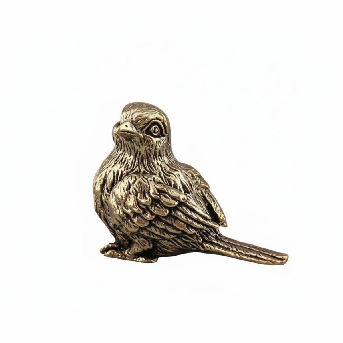 Detailed Carving Miniature Brass Sparrow Realistic Intricacy Brass Sparrow Statue Artisan-Made Small Bird Figurine for Collectors, Office Desk, Bookshelf