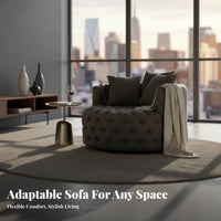 Tufted Rotating Armchair Round Barrel Shape Upholstered Rotating Chair Minimalist Aesthetic Plush Pad for Bedroom