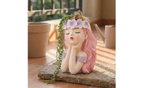 Girl Flowerpot Lavender Outfit Girl Facial Planter Cute Tabletop Flowerpot for Balcony